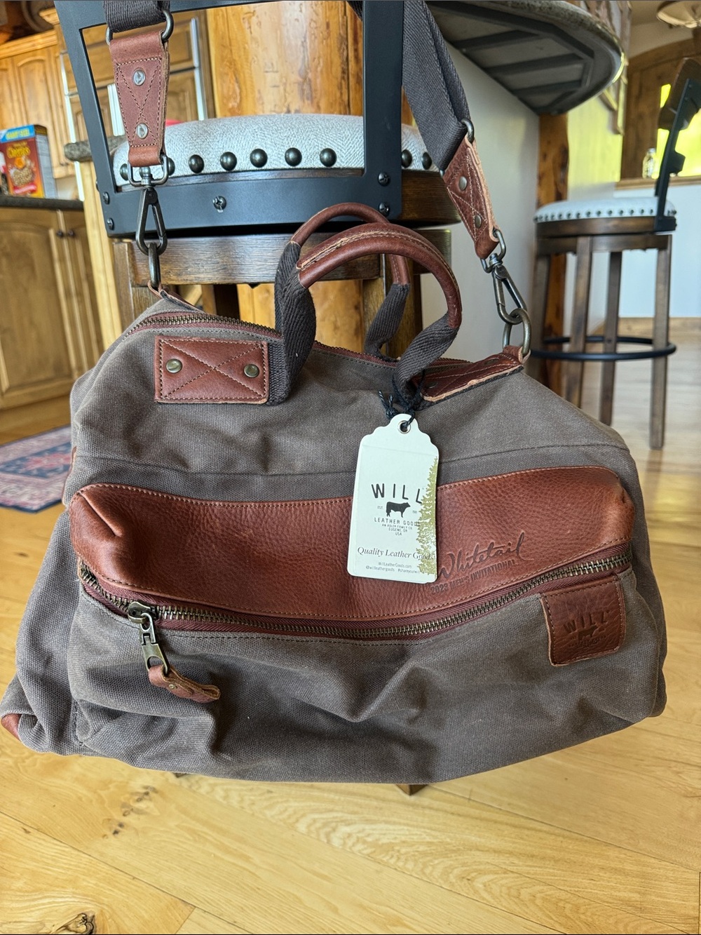Will Leather Goods Brown Canvas with Chestnut Leather Trim Duffel